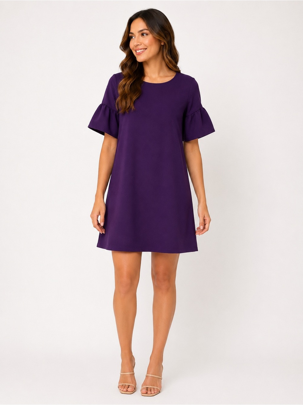 Agnes & Dora Purple Shift Dress | Bell Sleeve | Size M